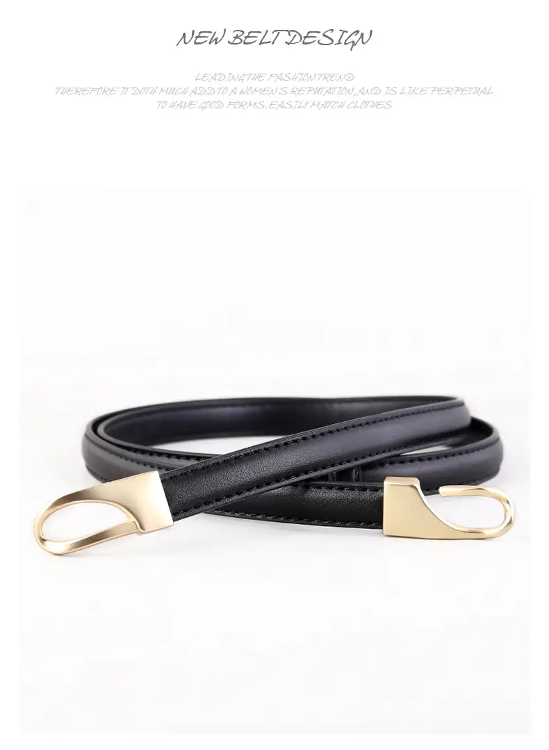 Women's Genuine Leather Waist Belt Brown Gold Clasp — feature 37