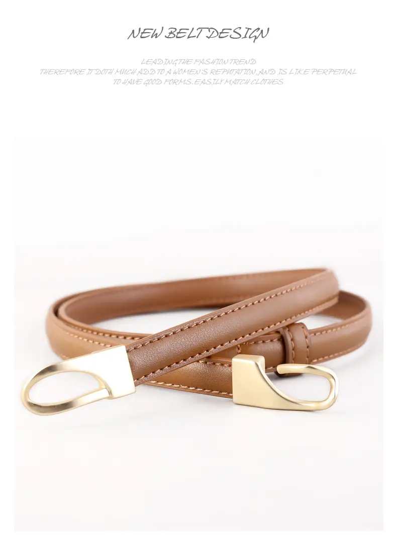 Women's Genuine Leather Waist Belt Brown Gold Clasp — feature 38