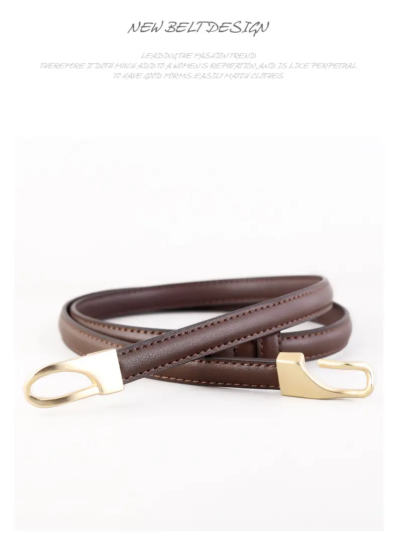 Women's Genuine Leather Waist Belt Brown Gold Clasp — feature 39