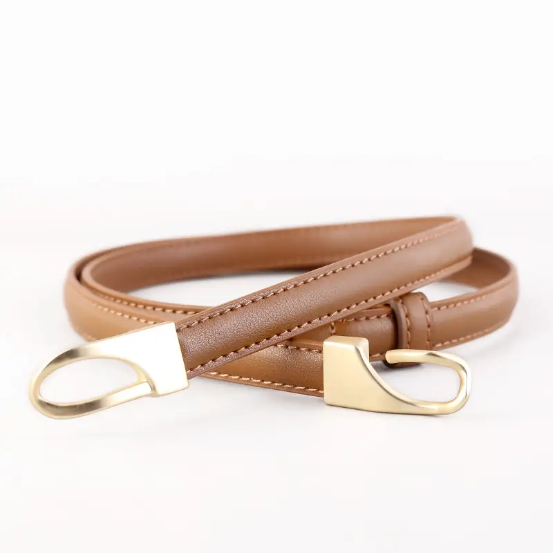 Women's Genuine Leather Waist Belt Brown Gold Clasp - Image 2
