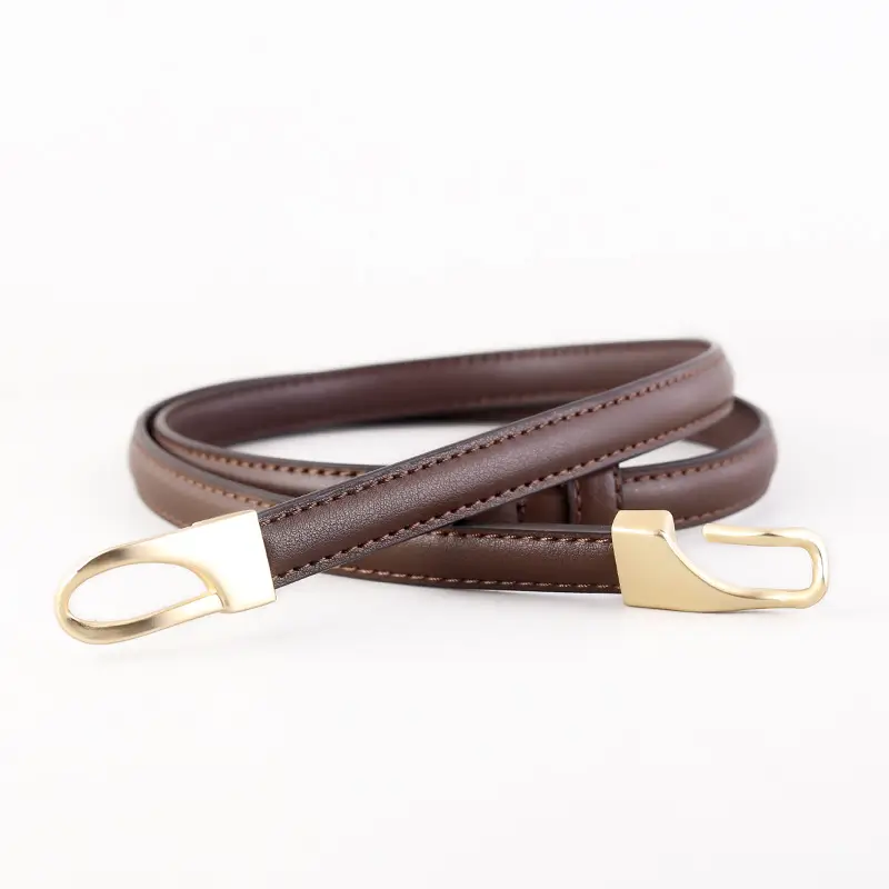 Women's Genuine Leather Waist Belt Brown Gold Clasp - Image 3