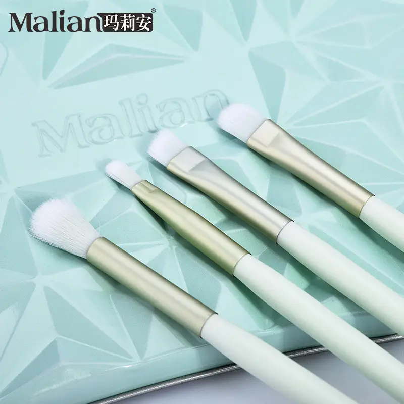 Five-Piece Wooden Makeup Brush Set with Leather Case - Image 3