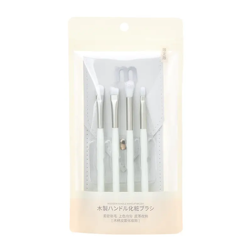 Five-Piece Wooden Makeup Brush Set with Leather Case - Image 6