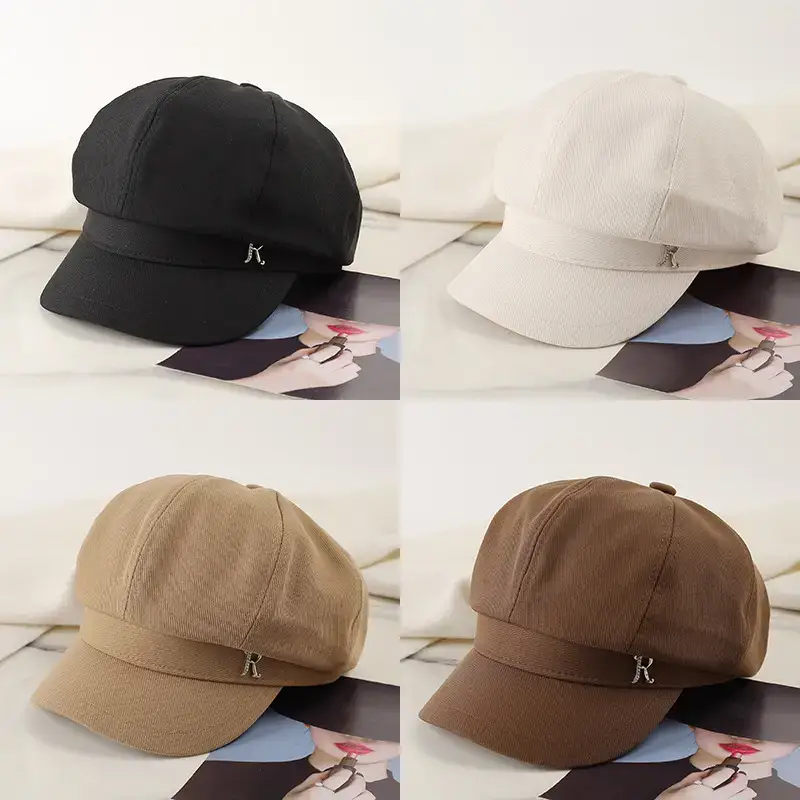 Women's Brown Rhinestone Cap with Letter Design - Image 5
