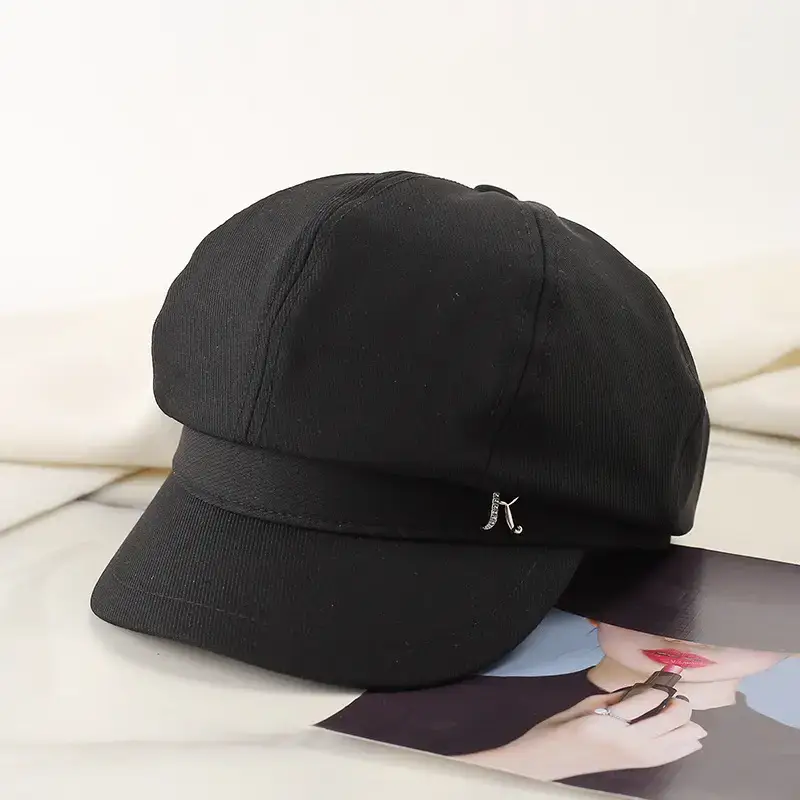 Women's Brown Rhinestone Cap with Letter Design - Image 6