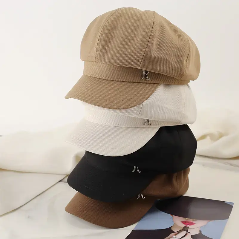 Women's Brown Rhinestone Cap with Letter Design - Image 8