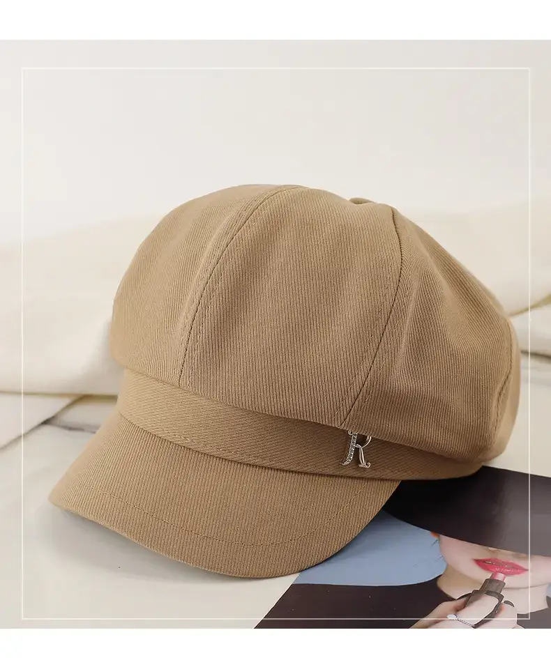 Women's Brown Rhinestone Cap with Letter Design — feature 16