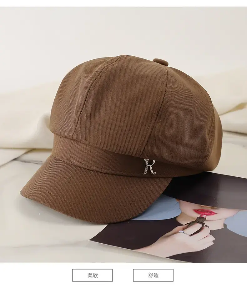 Women's Brown Rhinestone Cap with Letter Design — feature 20