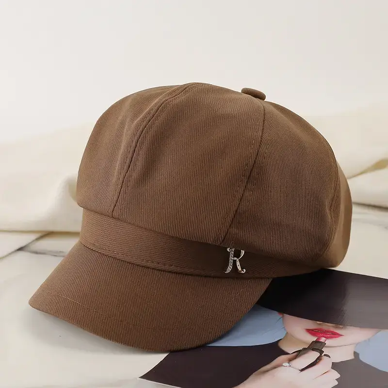Women's Brown Rhinestone Cap with Letter Design - Image 2