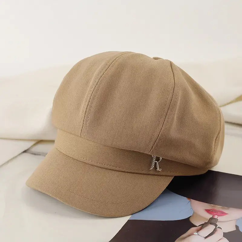 Women's Brown Rhinestone Cap with Letter Design - Image 3