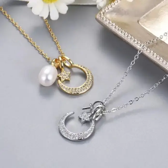 Sun & Moon Pearl Clavicle Necklace Set - Image 4