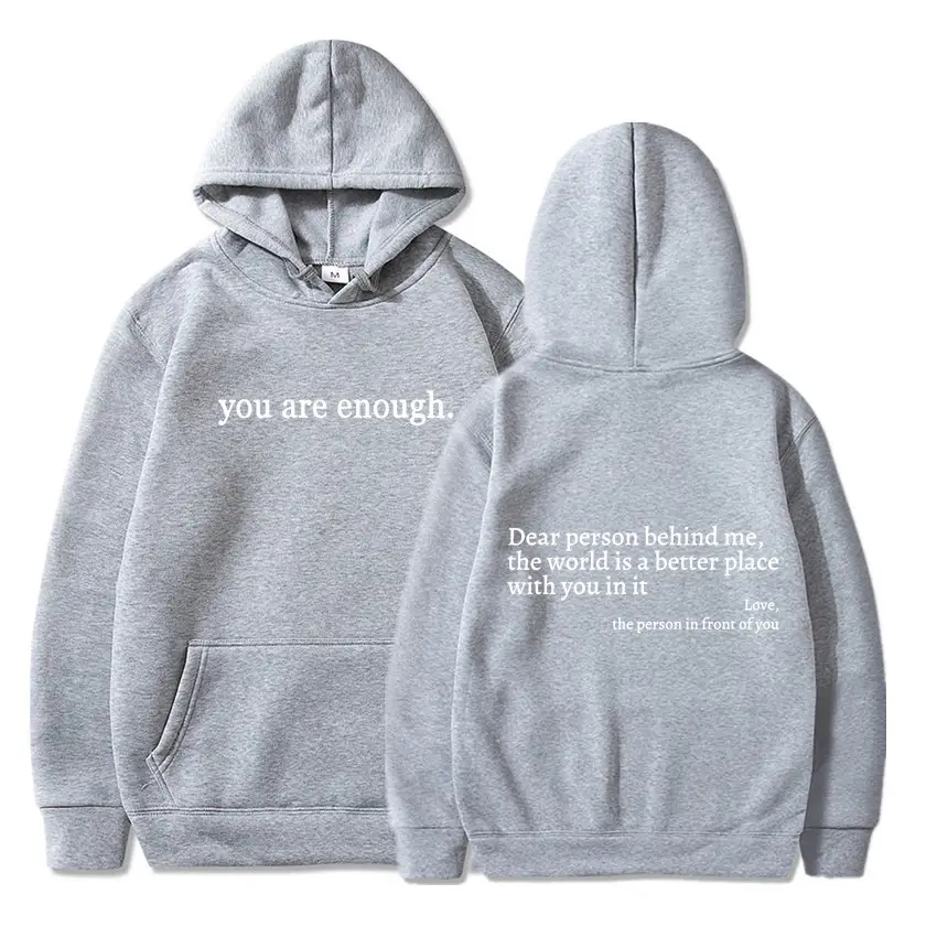 Grey Hoodie with "You Are Enough" Print - Image 13