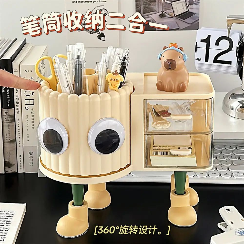 Rotating Makeup Brush Storage Rack with Clock - Image 9
