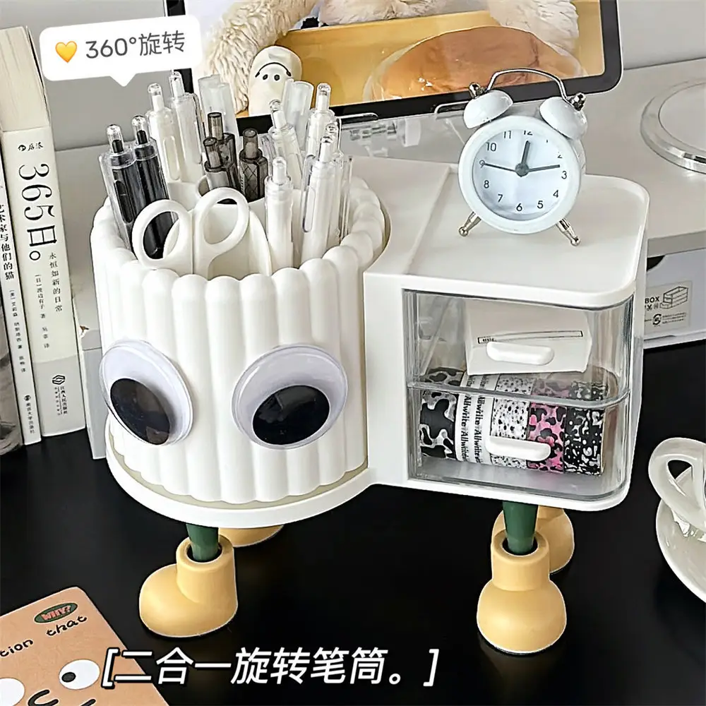 Rotating Makeup Brush Storage Rack with Clock - Image 11