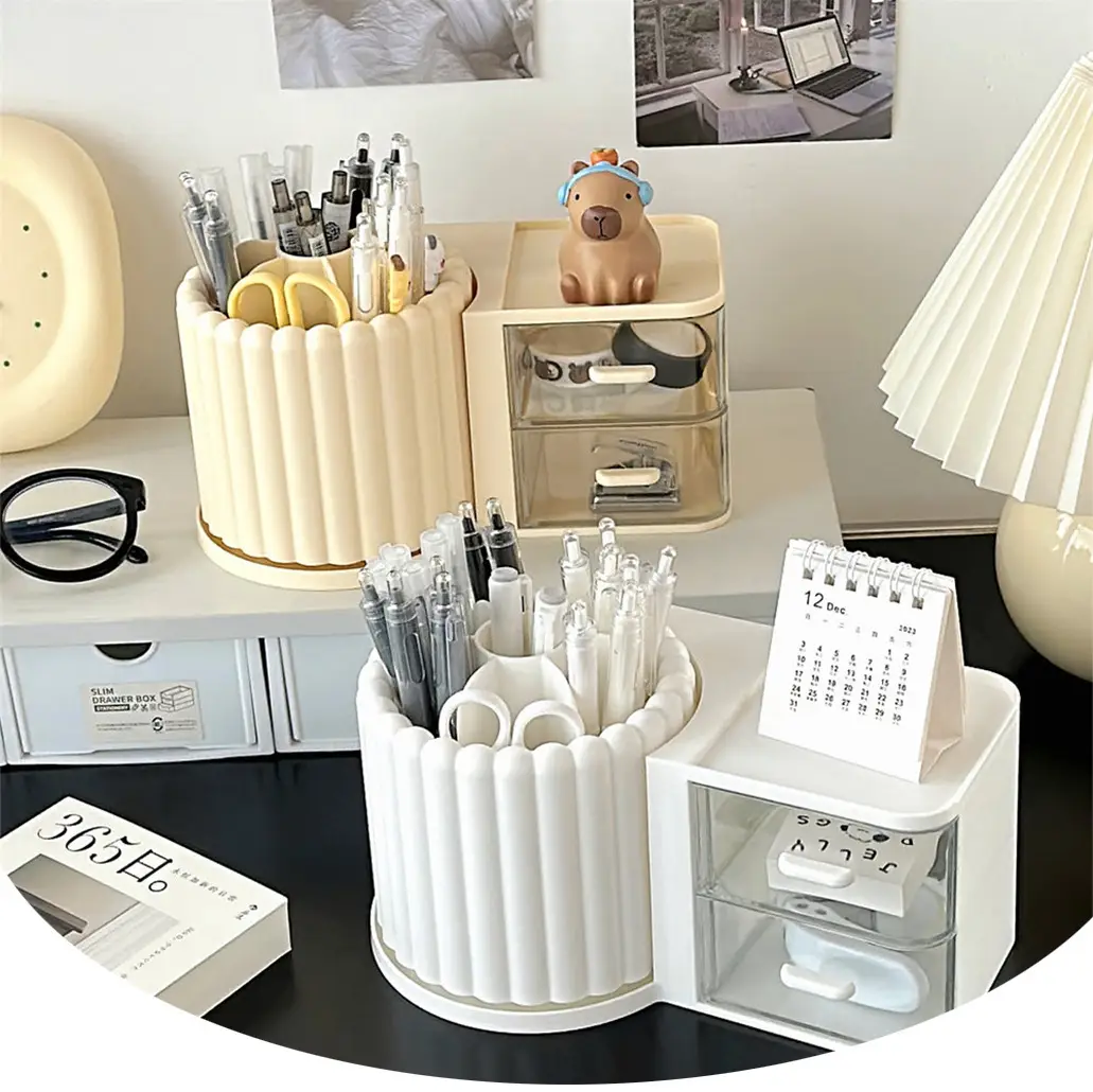 Rotating Makeup Brush Storage Rack with Clock — feature 39