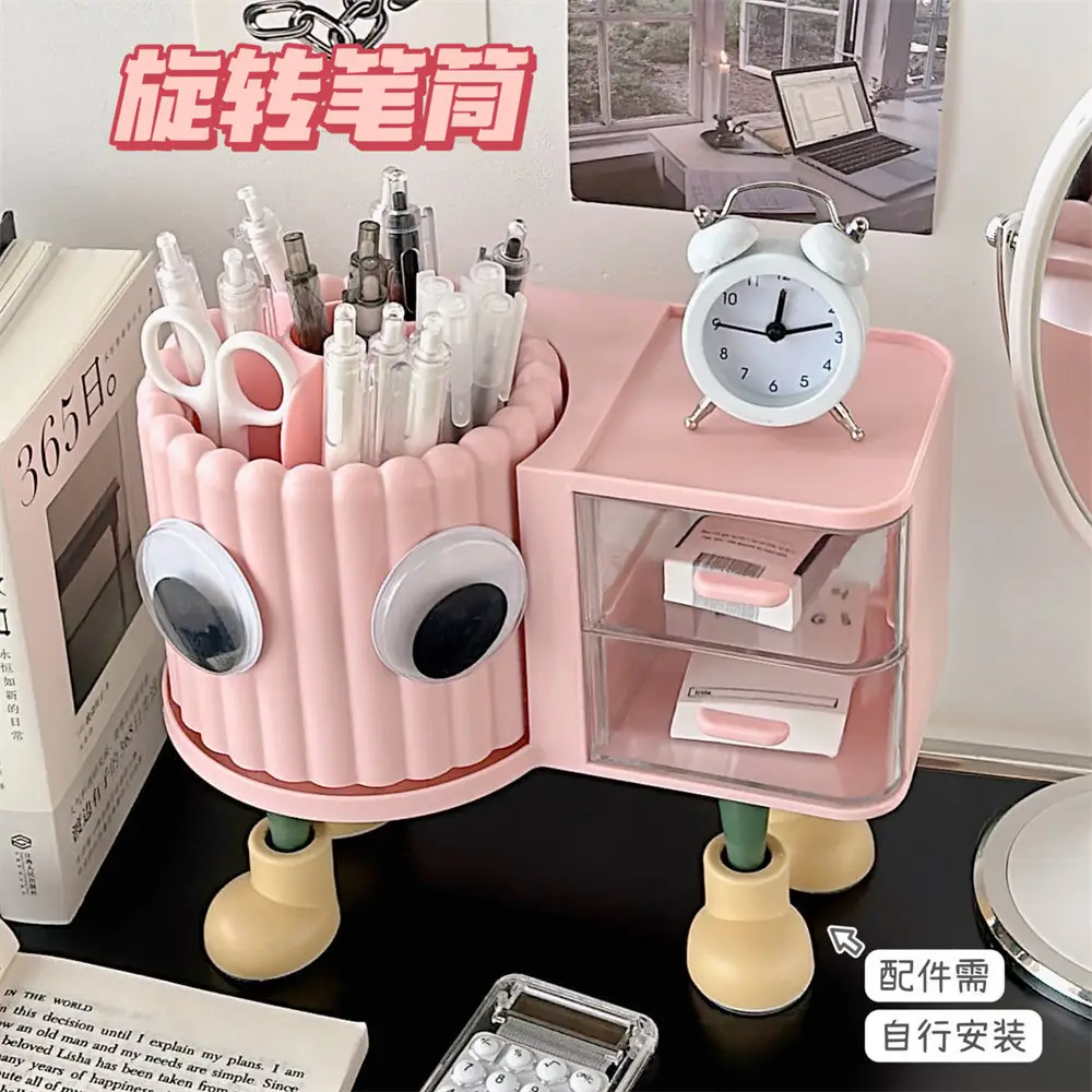 Rotating Makeup Brush Storage Rack with Clock — feature 44