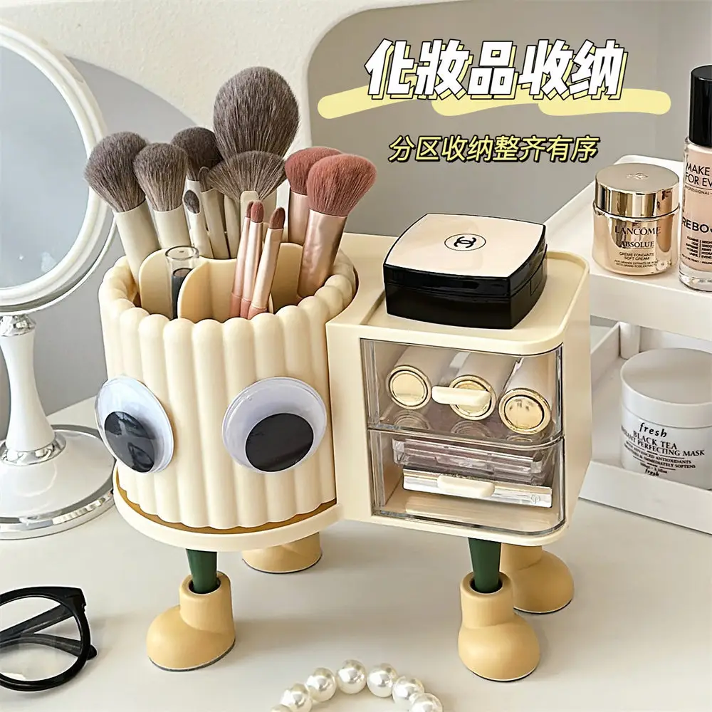 Rotating Makeup Brush Storage Rack with Clock — feature 47
