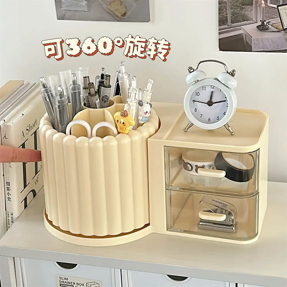Rotating Makeup Brush Storage Rack with Clock — feature 48