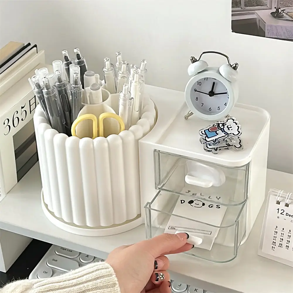 Rotating Makeup Brush Storage Rack with Clock — feature 55