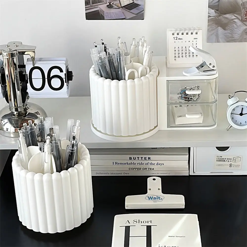 Rotating Makeup Brush Storage Rack with Clock — feature 56