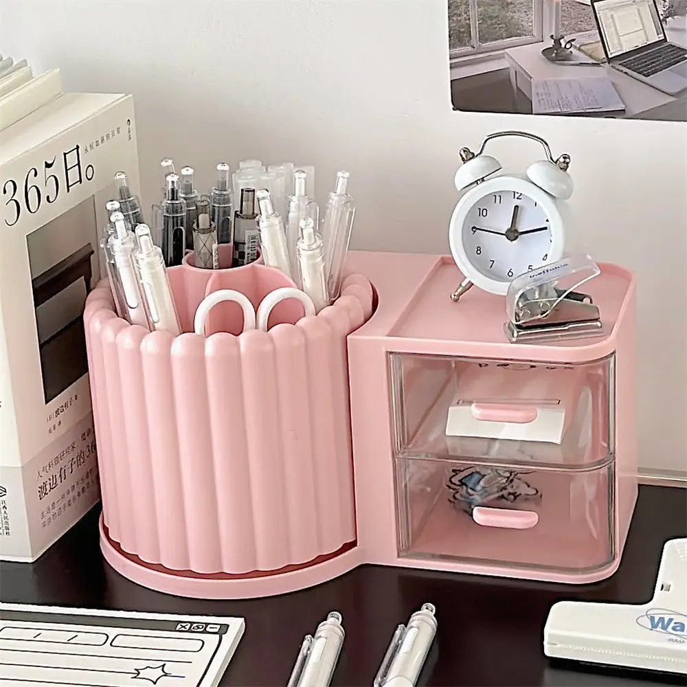 Rotating Makeup Brush Storage Rack with Clock — feature 57