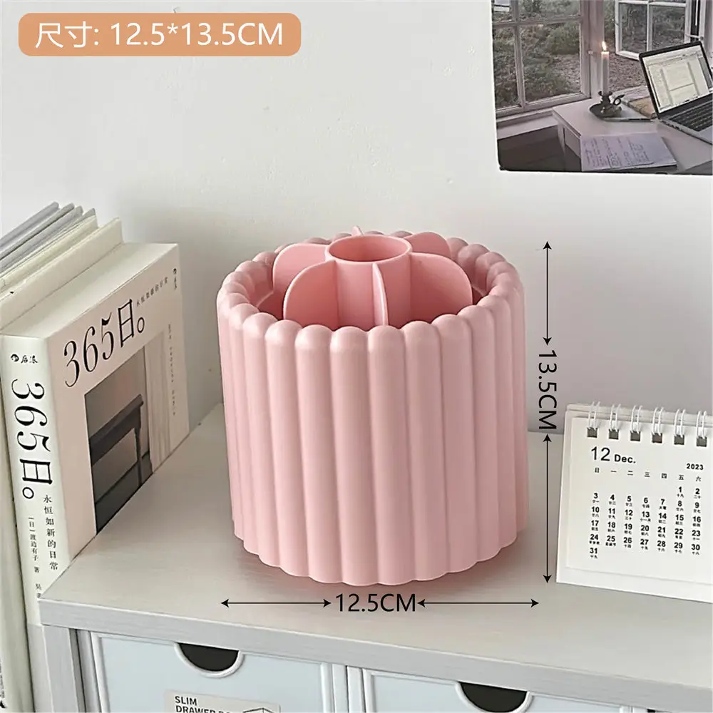 Rotating Makeup Brush Storage Rack with Clock - Image 2
