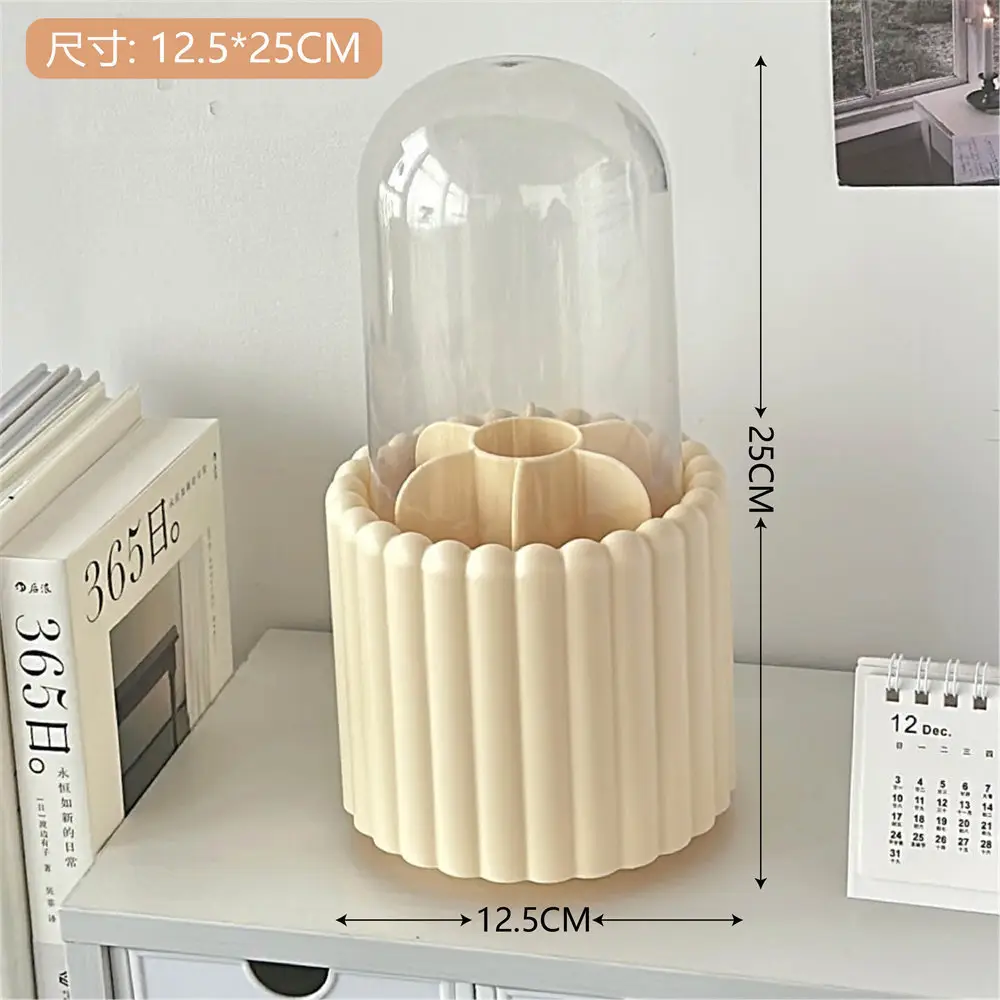 Rotating Makeup Brush Storage Rack with Clock - Image 4