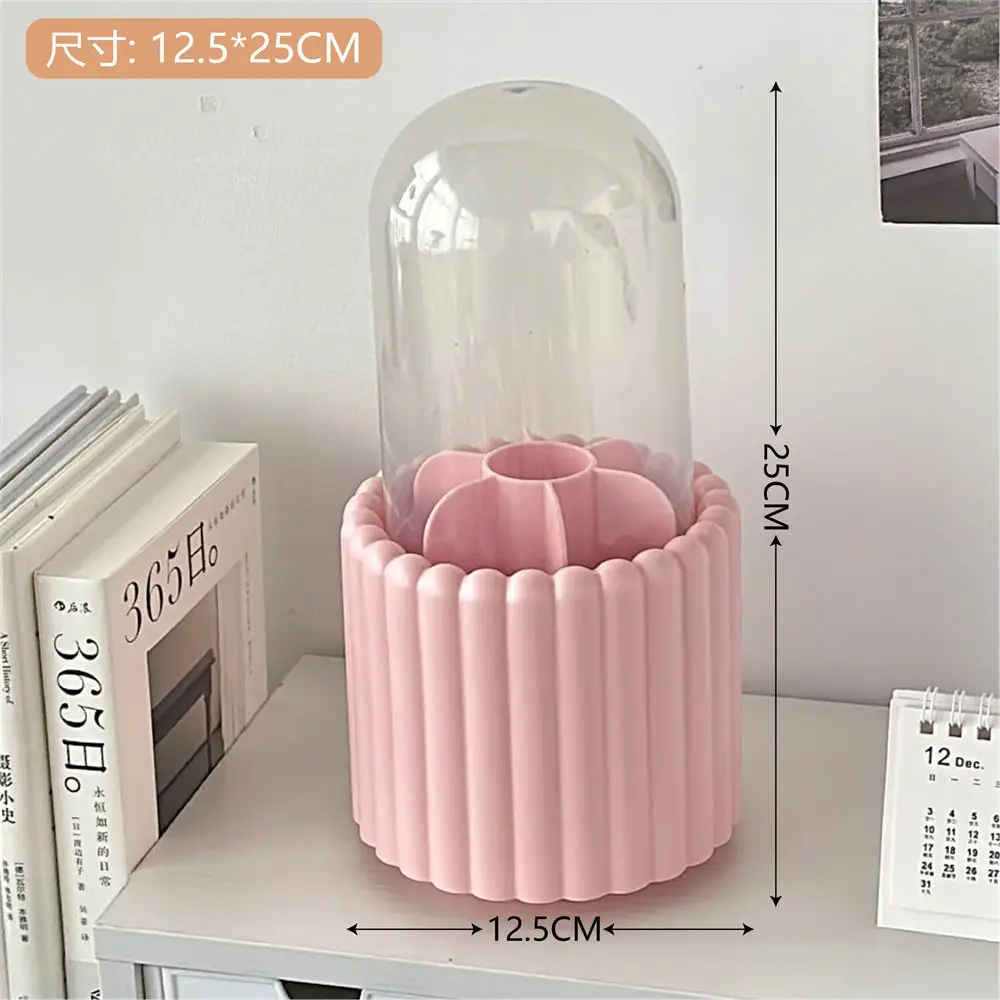 Rotating Makeup Brush Storage Rack with Clock - Image 5