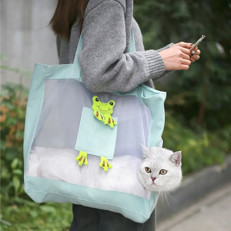 Cartoon Cat Breathable Pet Bag Blue White - Image 4