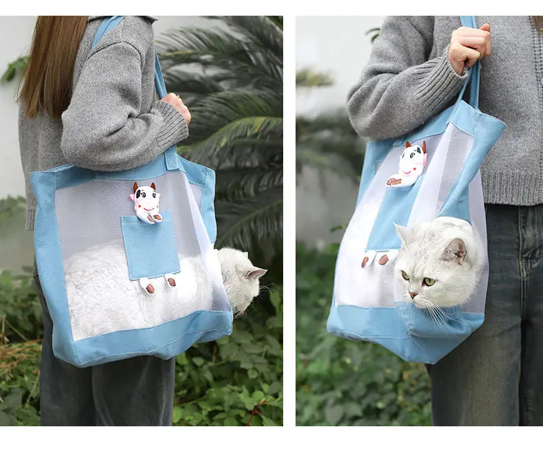 Cartoon Cat Breathable Pet Bag Blue White — feature 11