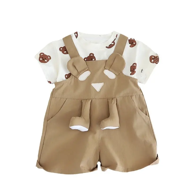 Yihao Boys' Printed T-Shirt & Overalls Suit Brown - Image 6