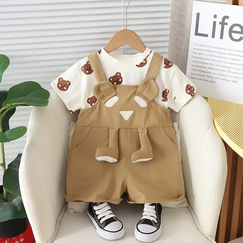 Yihao Boys' Printed T-Shirt & Overalls Suit Brown — feature 2
