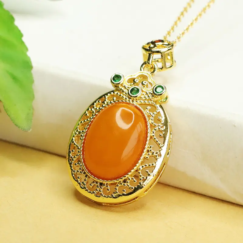 Aiyu Natural Amber Pendant Necklace for Women - Image 3