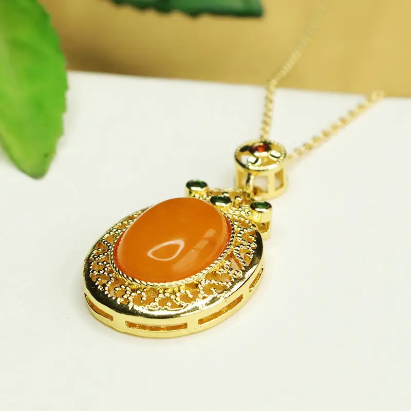 Aiyu Natural Amber Pendant Necklace for Women - Image 5