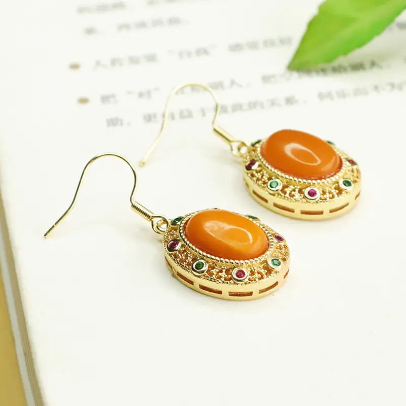 Aiyu Natural Amber Earrings Full of Honey Wax - Image 2