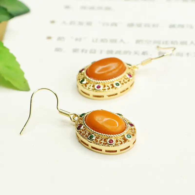 Aiyu Natural Amber Earrings Full of Honey Wax - Image 3