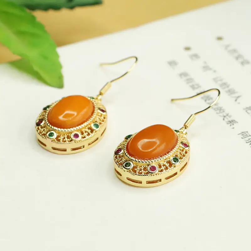 Aiyu Natural Amber Earrings Full of Honey Wax - Image 4