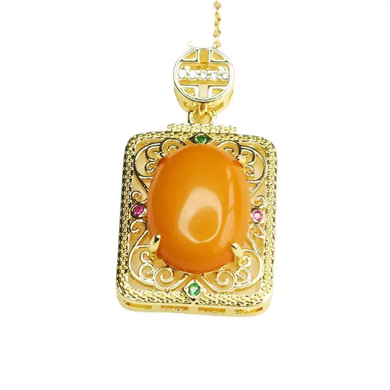 Aiyu Natural Amber Pendant Necklace Gold Plated - Image 6