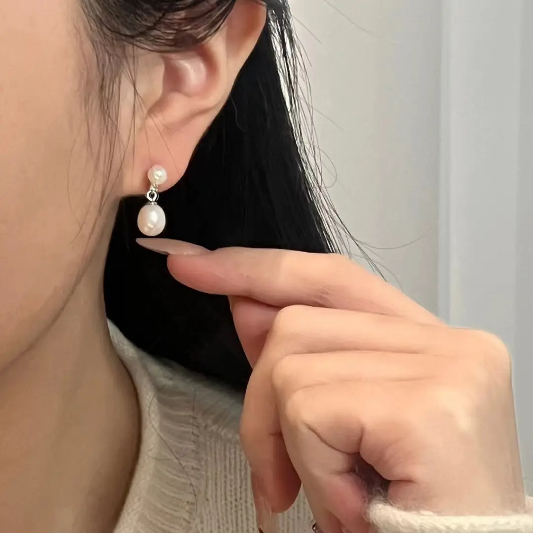 Natural Freshwater Pearl Earrings Classic Simple Joker Silver Pin Earrings — feature 7