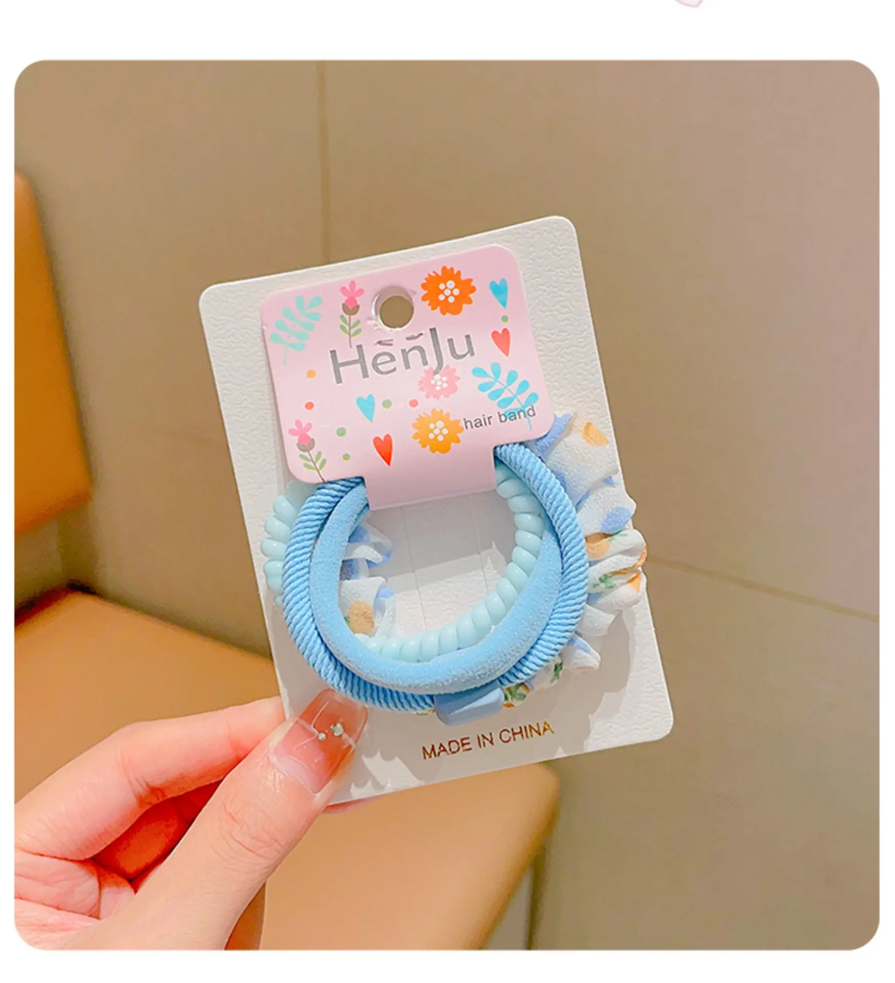 Blue Rubber Paytail Hair Ring for Girls — feature 4