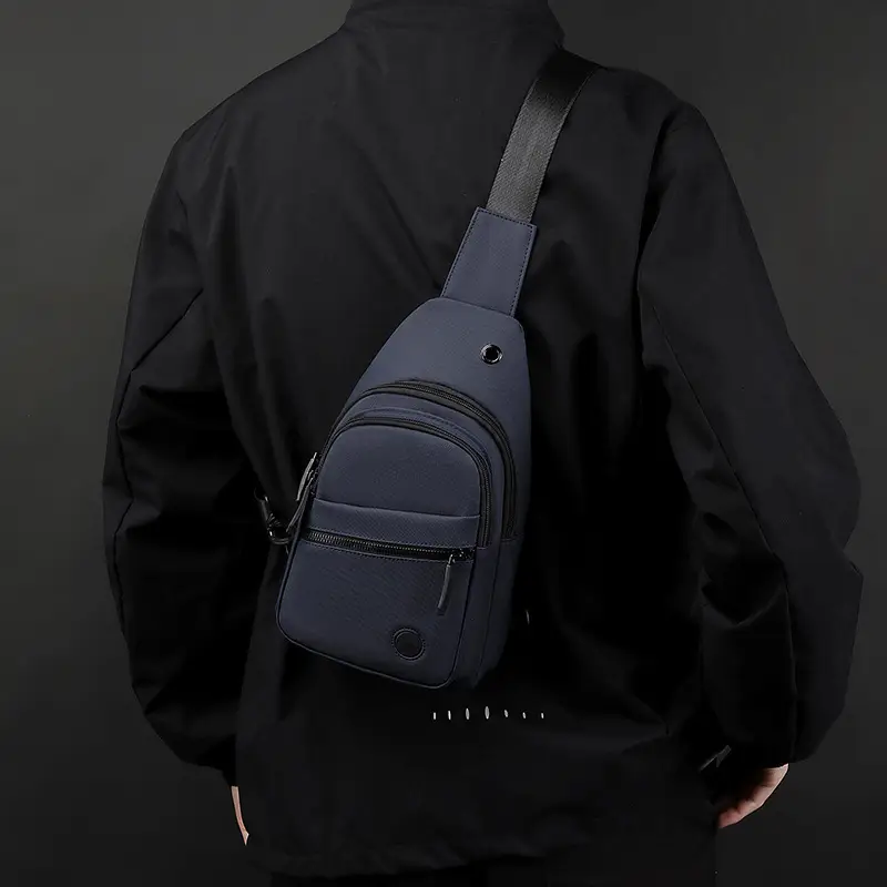 Men's Navy Blue Crossbody Bag with 3 Zippers - Image 7
