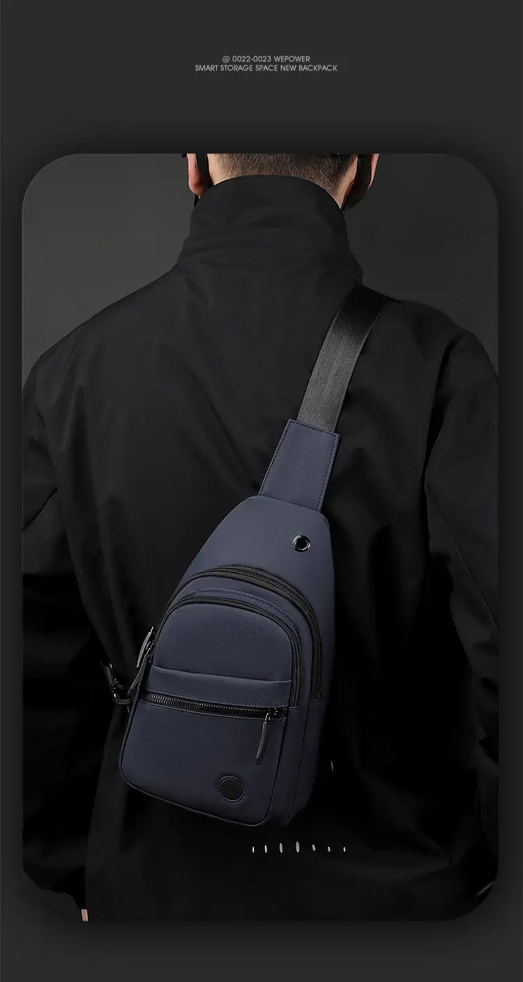 Men's Navy Blue Crossbody Bag with 3 Zippers — feature 13