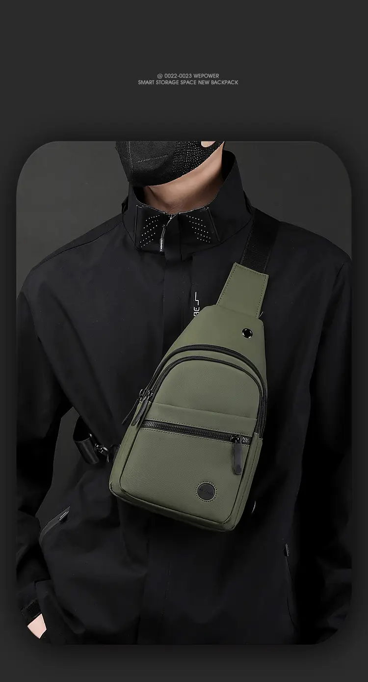 Men's Navy Blue Crossbody Bag with 3 Zippers — feature 18