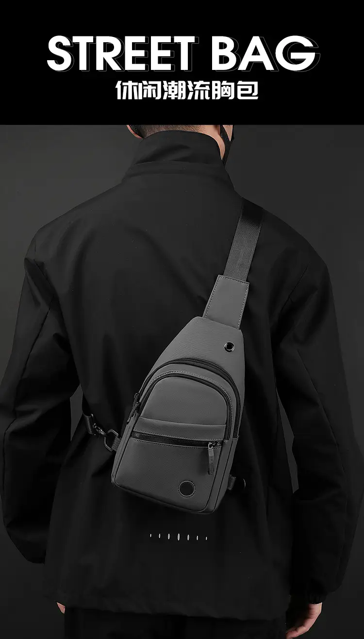 Men's Navy Blue Crossbody Bag with 3 Zippers — feature 2