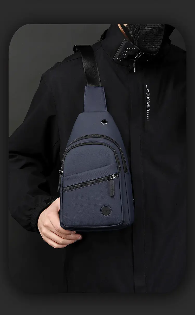Men's Navy Blue Crossbody Bag with 3 Zippers — feature 20