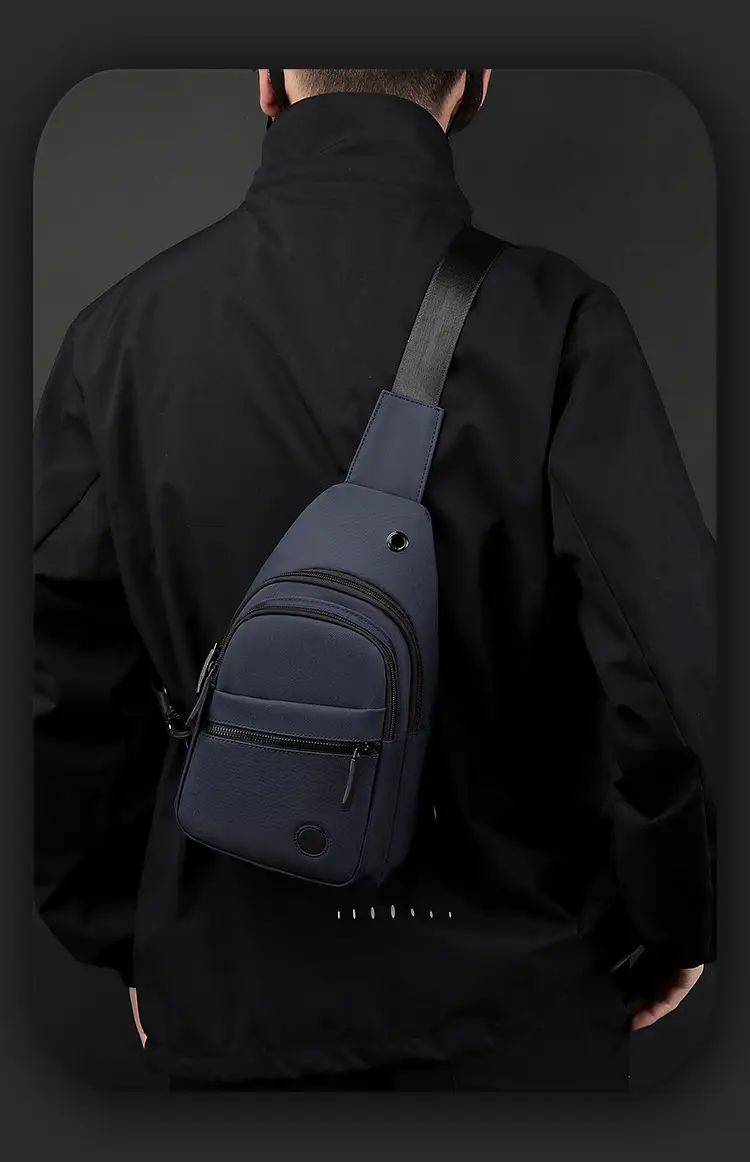 Men's Navy Blue Crossbody Bag with 3 Zippers — feature 21