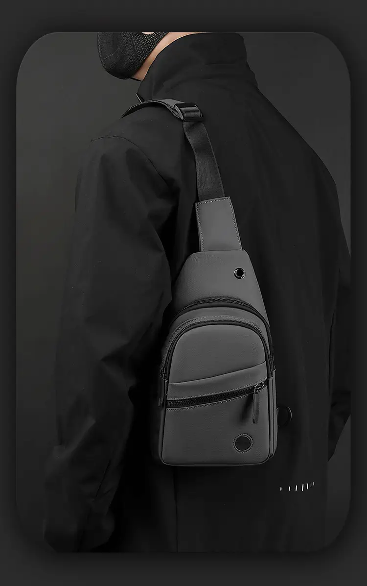 Men's Navy Blue Crossbody Bag with 3 Zippers — feature 22