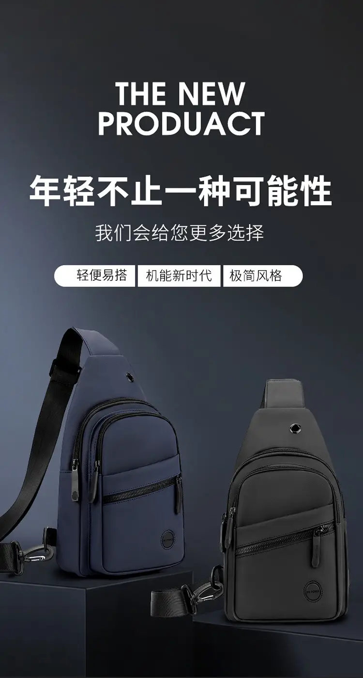 Men's Navy Blue Crossbody Bag with 3 Zippers — feature 4