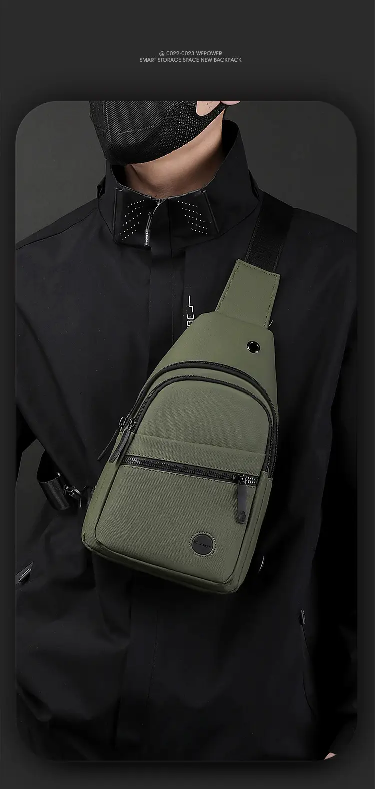 Men's Navy Blue Crossbody Bag with 3 Zippers — feature 5