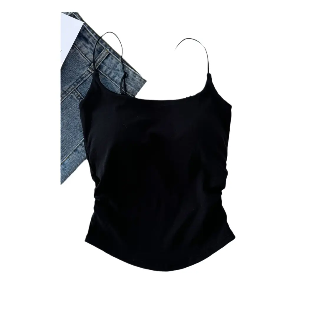Pure desire versatile small sling design pleated sexy camisole women's inner and outer wear slimming top with chest pad